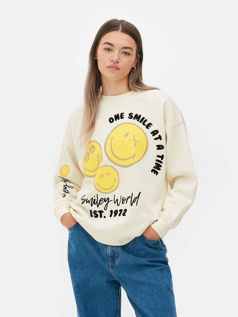 Sudaderas Primark SMILEYWORLD® Oversized Sweat Mujer Beige | 5036HGSCE