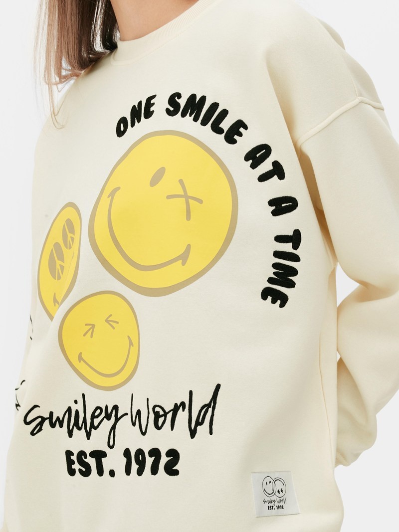 Sudaderas Primark SMILEYWORLD® Oversized Sweat Mujer Beige | 5036HGSCE