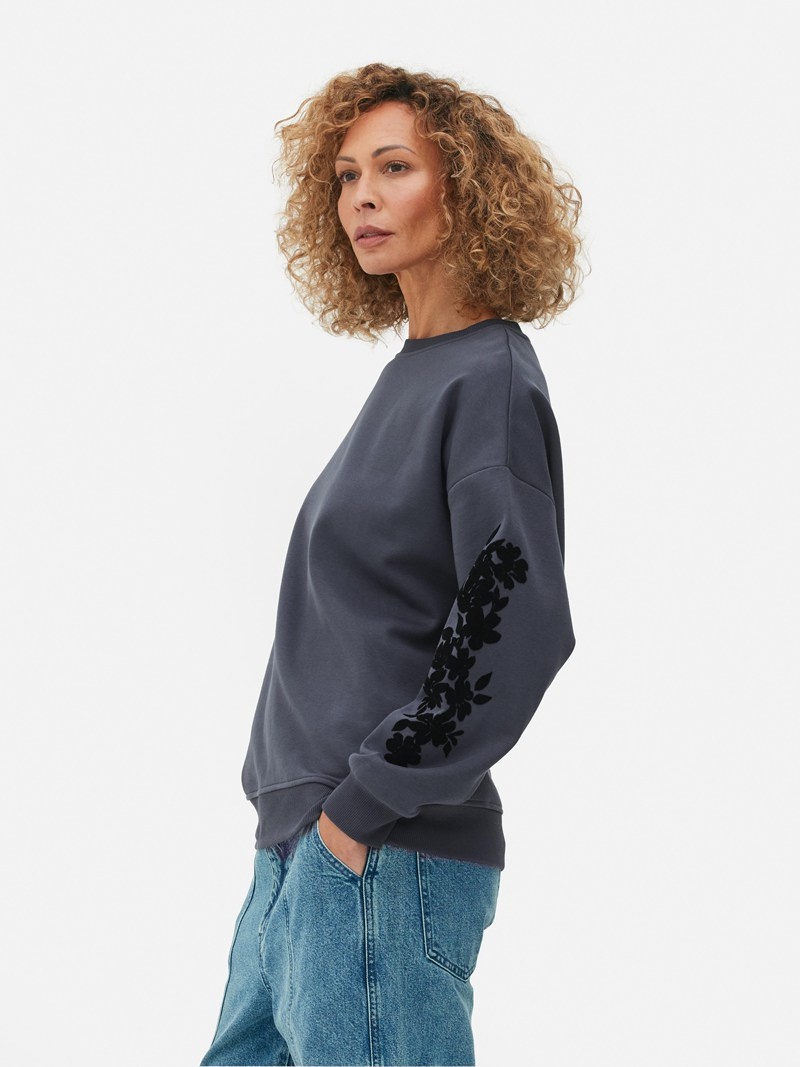 Sudaderas Primark Velvet Floral Detail Oversized Sweat Mujer Gris | 6283ZSYUH