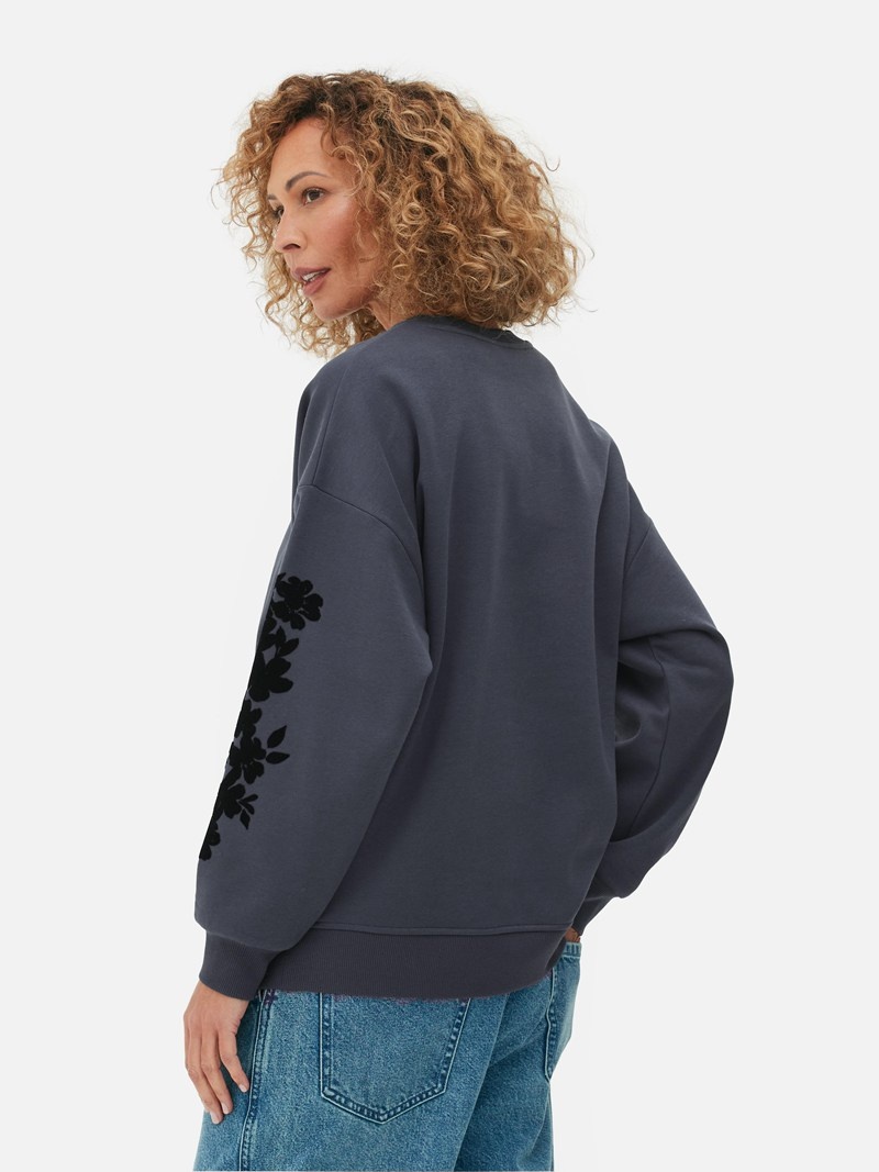 Sudaderas Primark Velvet Floral Detail Oversized Sweat Mujer Gris | 6283ZSYUH