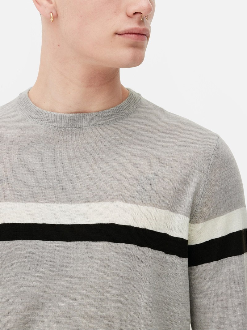 Suéteres Primark A Rayas Crew Neck Hombre Gris | 4650DXAKM