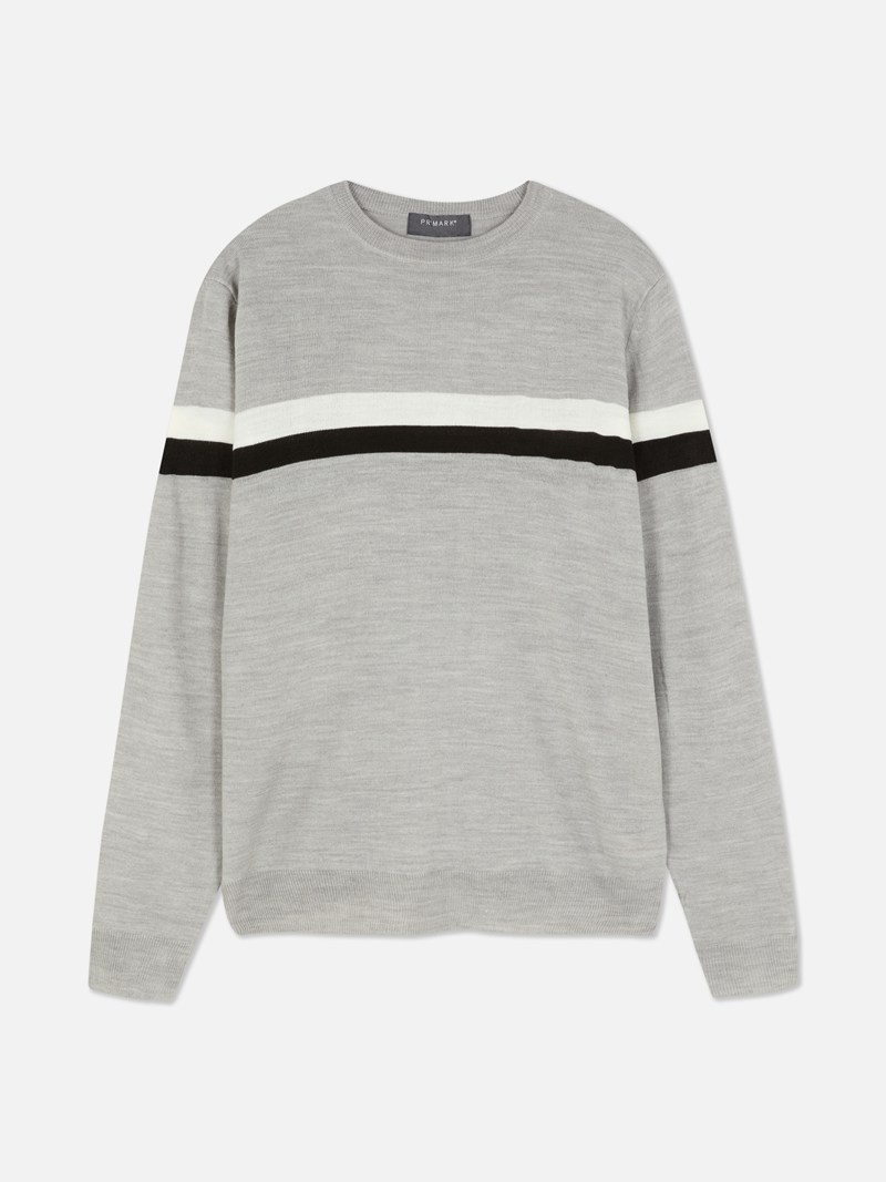 Suéteres Primark A Rayas Crew Neck Hombre Gris | 4650DXAKM