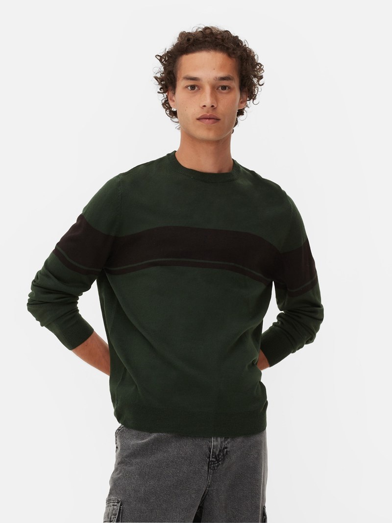 Suéteres Primark A Rayas Crew Neck Hombre Verde | 3470KJTCY