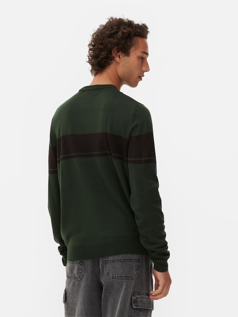 Suéteres Primark A Rayas Crew Neck Hombre Verde | 3470KJTCY