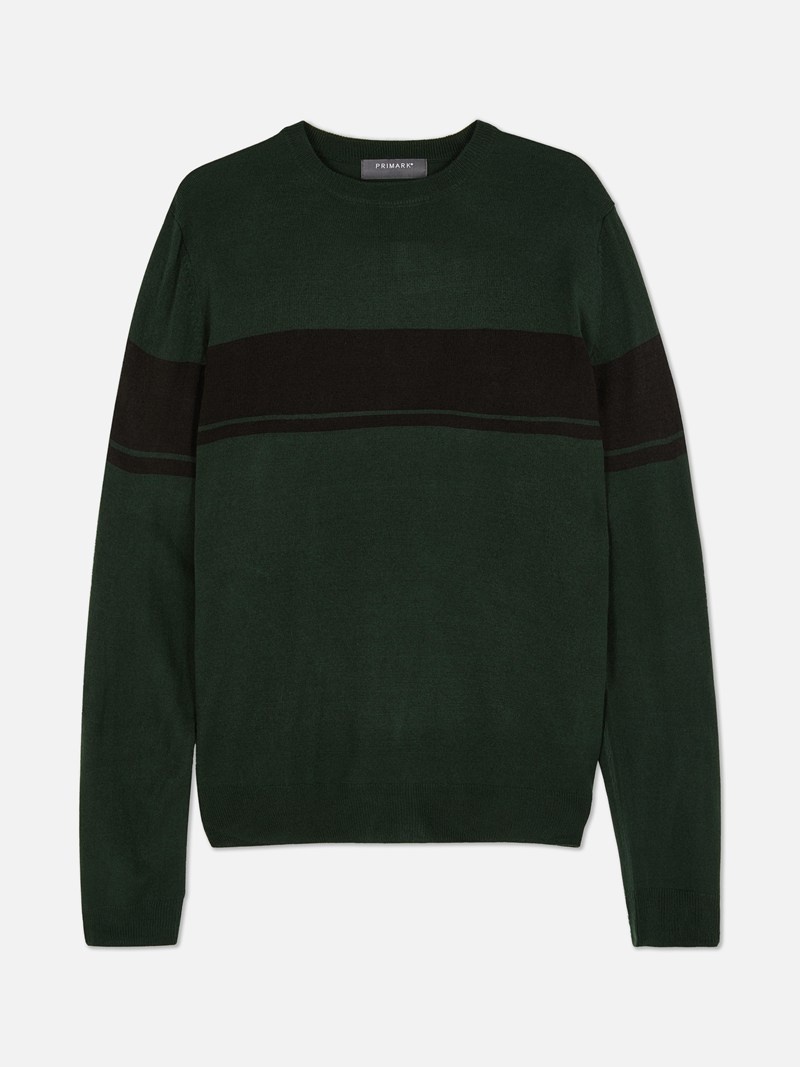 Suéteres Primark A Rayas Crew Neck Hombre Verde | 3470KJTCY