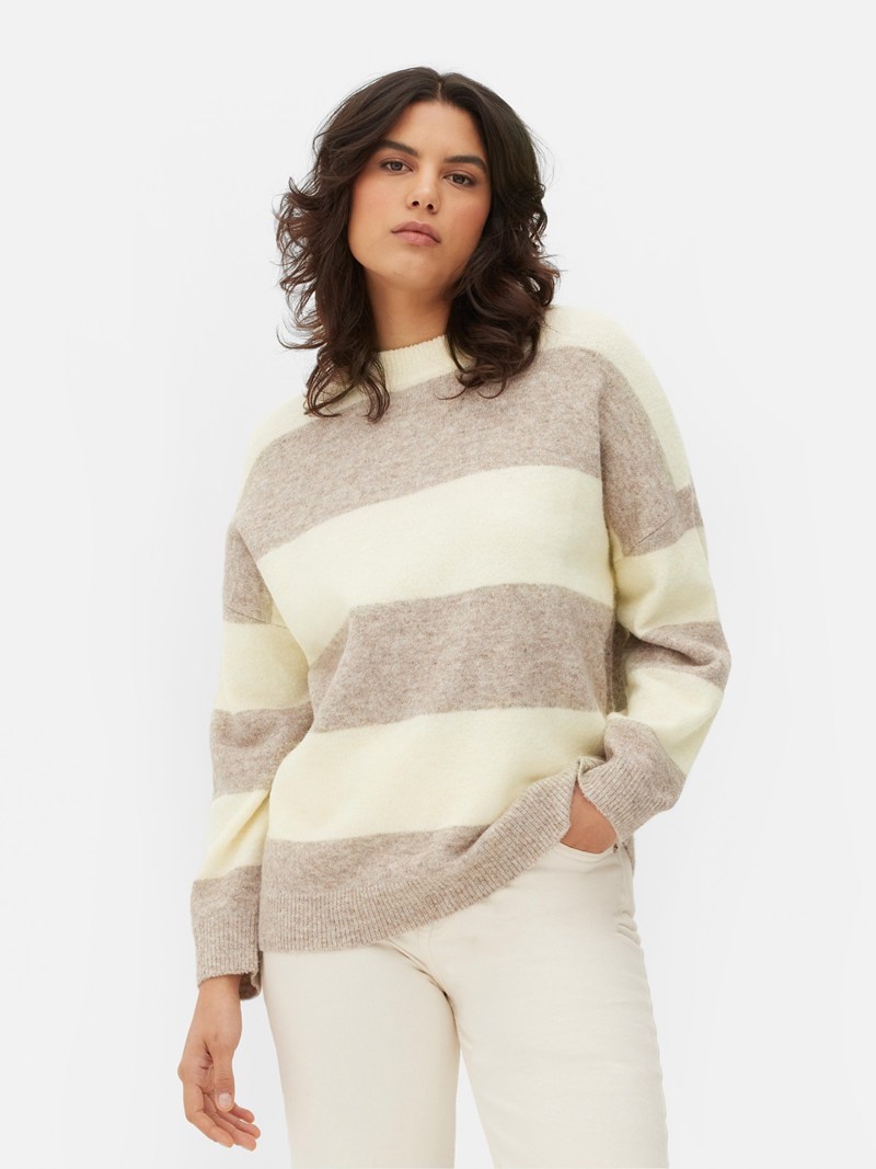 Suéteres Primark A Rayas Crew Neck Mujer Creme | 6341AYULW