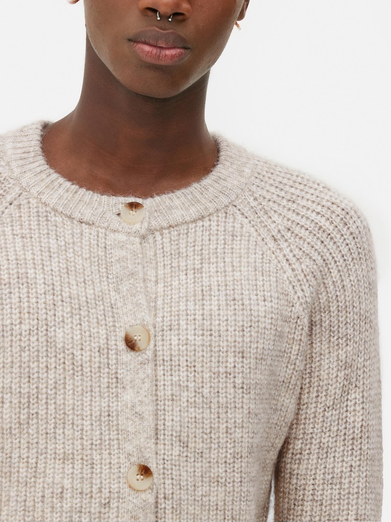 Suéteres Primark Acanalado Cardigan Mujer Beige | 4593LCEVM