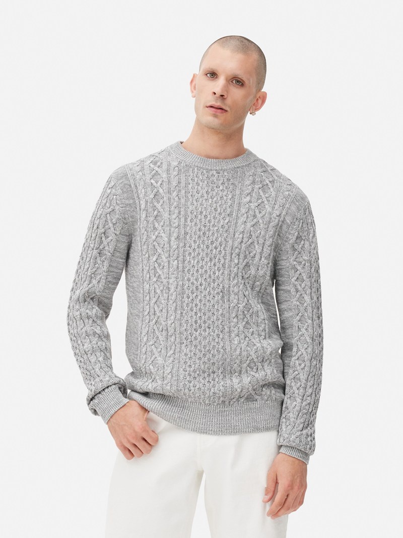 Suéteres Primark Cable Knit Panel Hombre Gris | 7609JRIDX