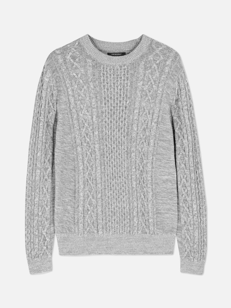 Suéteres Primark Cable Knit Panel Hombre Gris | 7609JRIDX