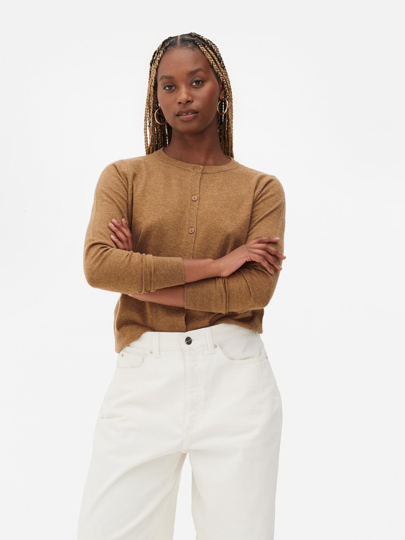 Suéteres Primark Crew Neck Cardigan Mujer Beige | 8492BJGVW