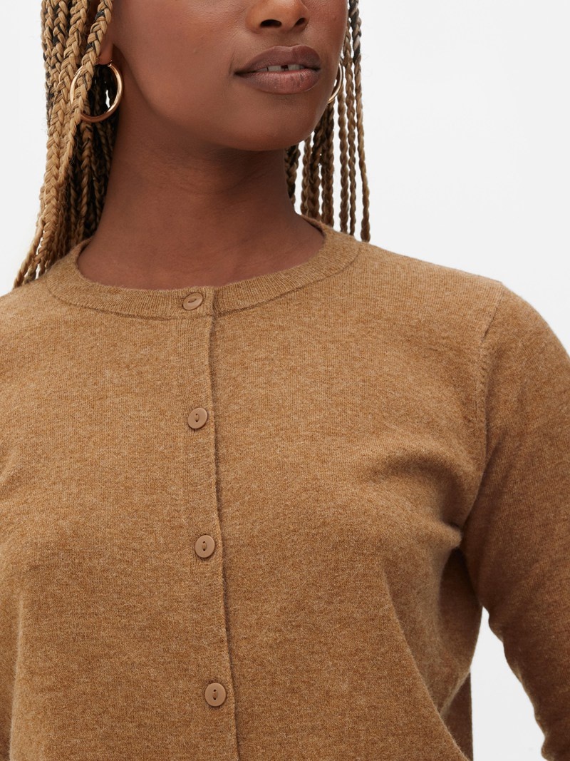 Suéteres Primark Crew Neck Cardigan Mujer Beige | 8492BJGVW