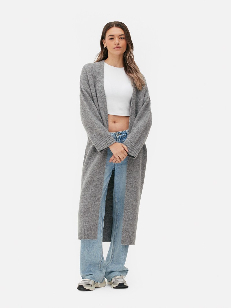 Suéteres Primark Fuzzy Longline Cardigan Mujer Gris | 4059MGNER