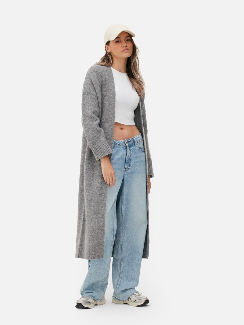 Suéteres Primark Fuzzy Longline Cardigan Mujer Gris | 4059MGNER