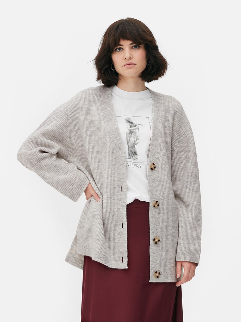 Suéteres Primark VNeck A Rayas Cardigan Mujer Gris | 9025AFMKT