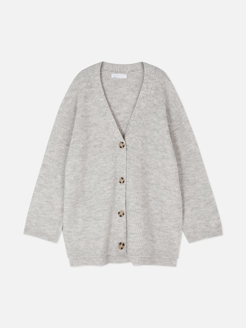 Suéteres Primark VNeck A Rayas Cardigan Mujer Gris | 9025AFMKT