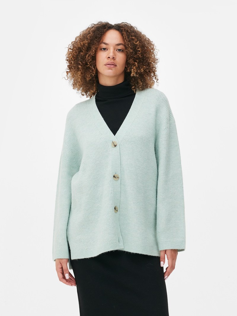 Suéteres Primark VNeck A Rayas Cardigan Mujer Verde Menta | 2643UPOMD