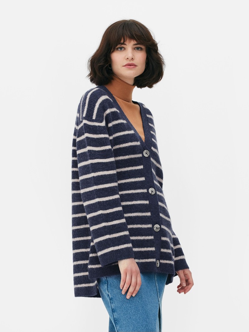 Suéteres Primark VNeck A Rayas Cardigan Mujer Azul Marino | 8963SKEQP