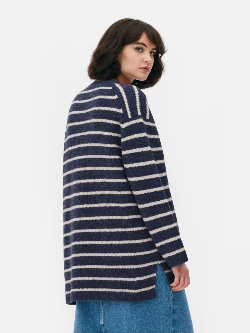 Suéteres Primark VNeck A Rayas Cardigan Mujer Azul Marino | 8963SKEQP