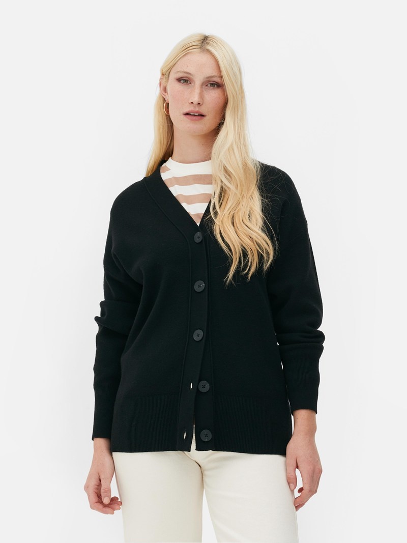 Suéteres Primark VNeck Slouchy Boyfriend Cardigan Mujer Negras | 0163TASFO