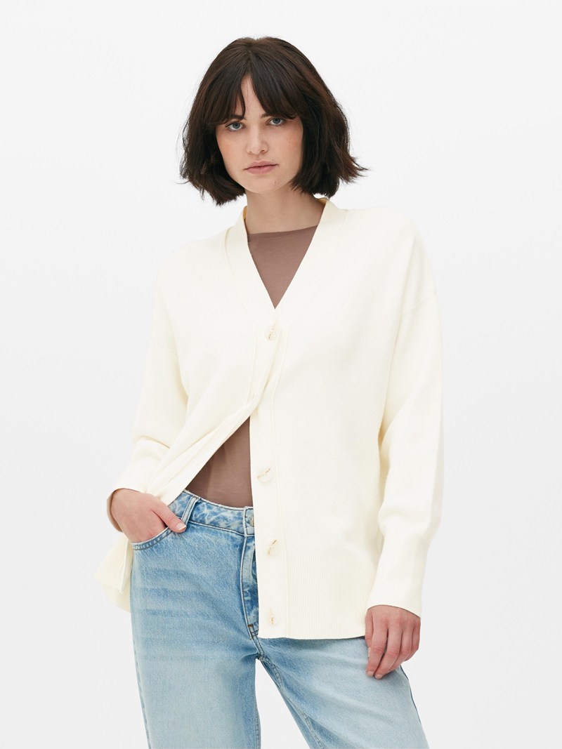 Suéteres Primark VNeck Slouchy Boyfriend Cardigan Mujer Blancas | 0428GQUFT