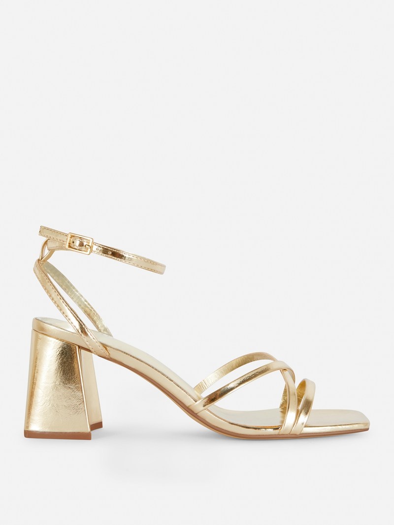 Tacones Primark Cross Correa Block Sandals Mujer Doradas | 7810EFYUA