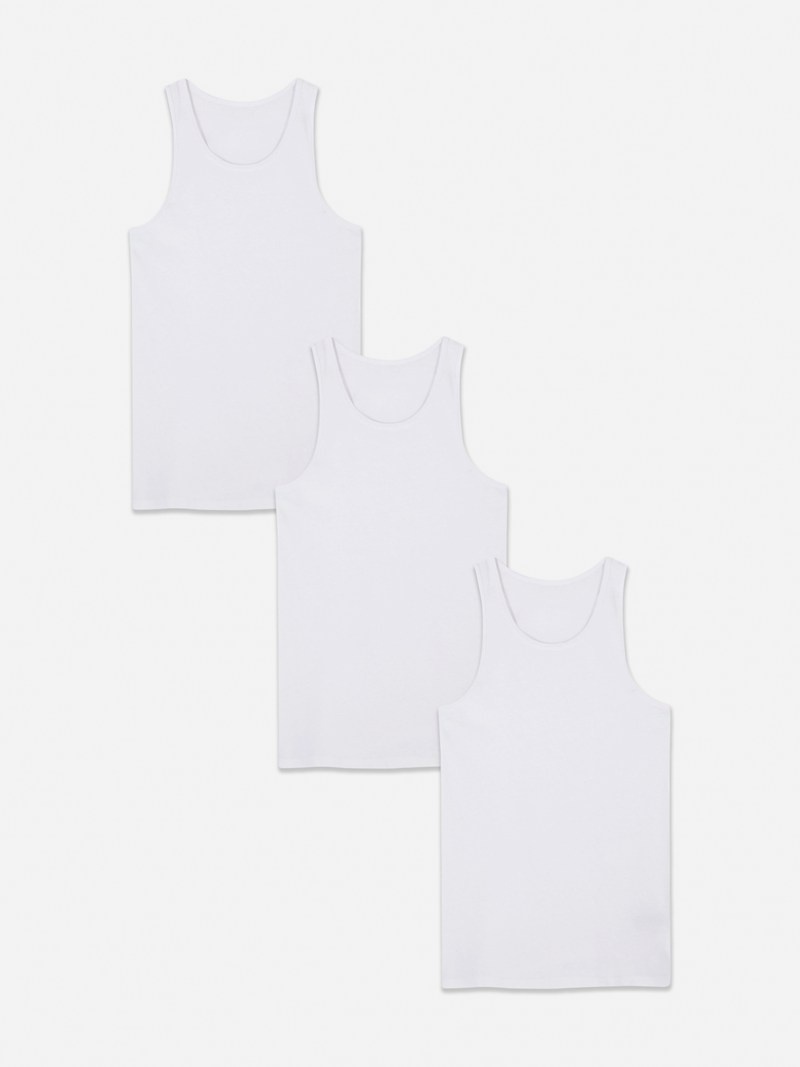 Tops Primark 3Pack Scoop Neck Tanks Hombre Blancas | 2048IYSNR