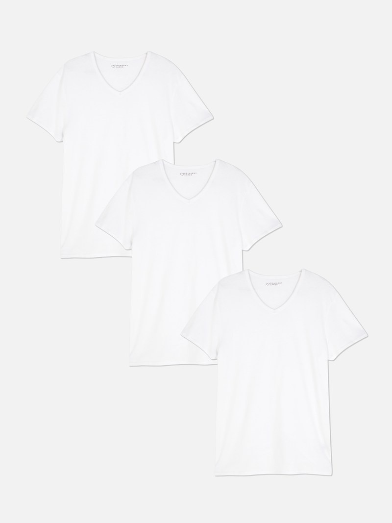 Tops Primark 3Pack VNeck Base Hombre Blancas | 9374VKGRZ