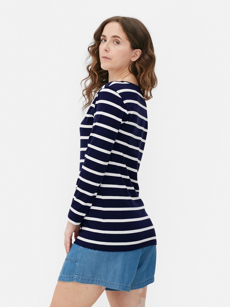 Tops Primark A Rayas Long Sleeve Mujer Azules Oscuro | 5916OEKVJ