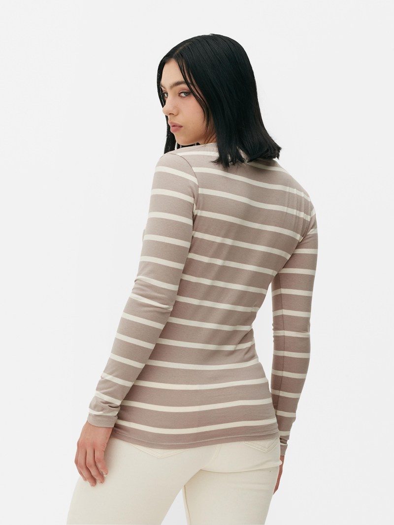 Tops Primark A Rayas Long Sleeve Mujer Beige | 7014MAGBE