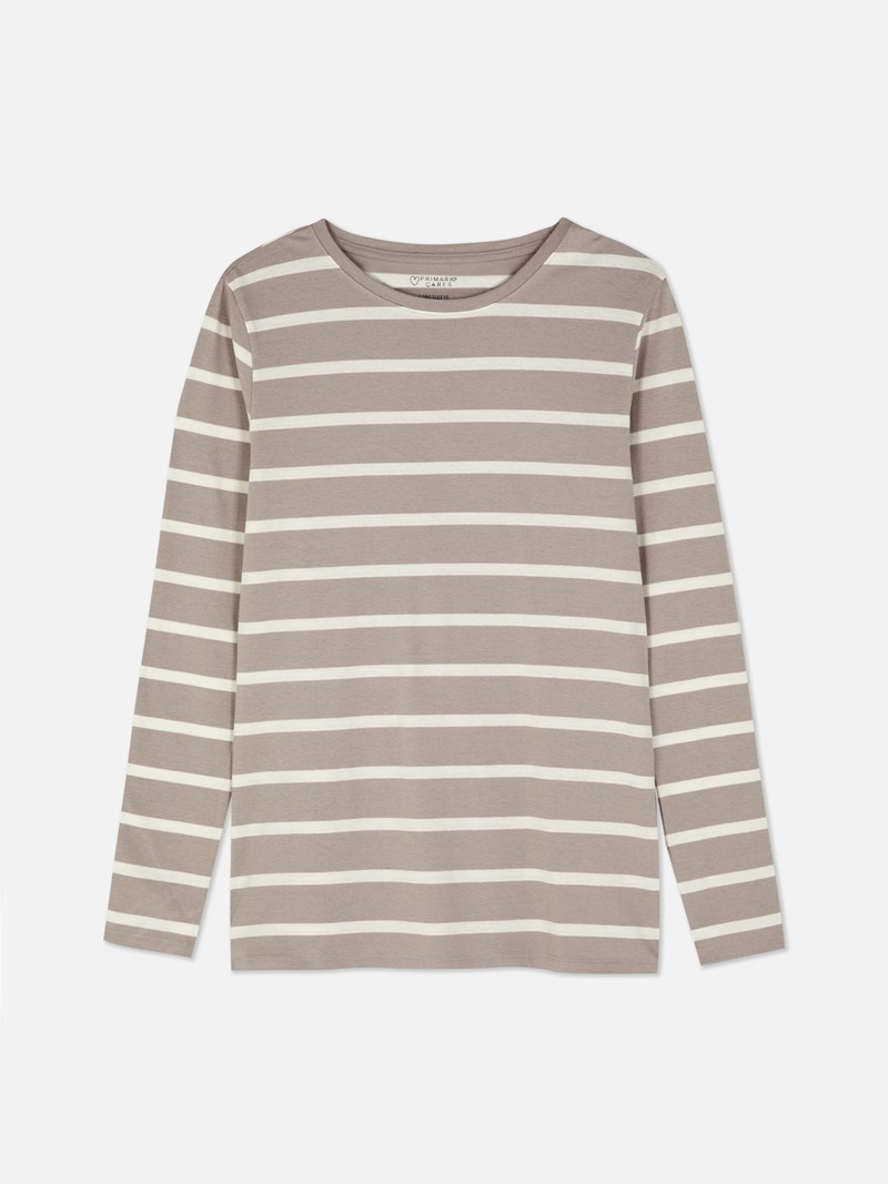 Tops Primark A Rayas Long Sleeve Mujer Beige | 7014MAGBE