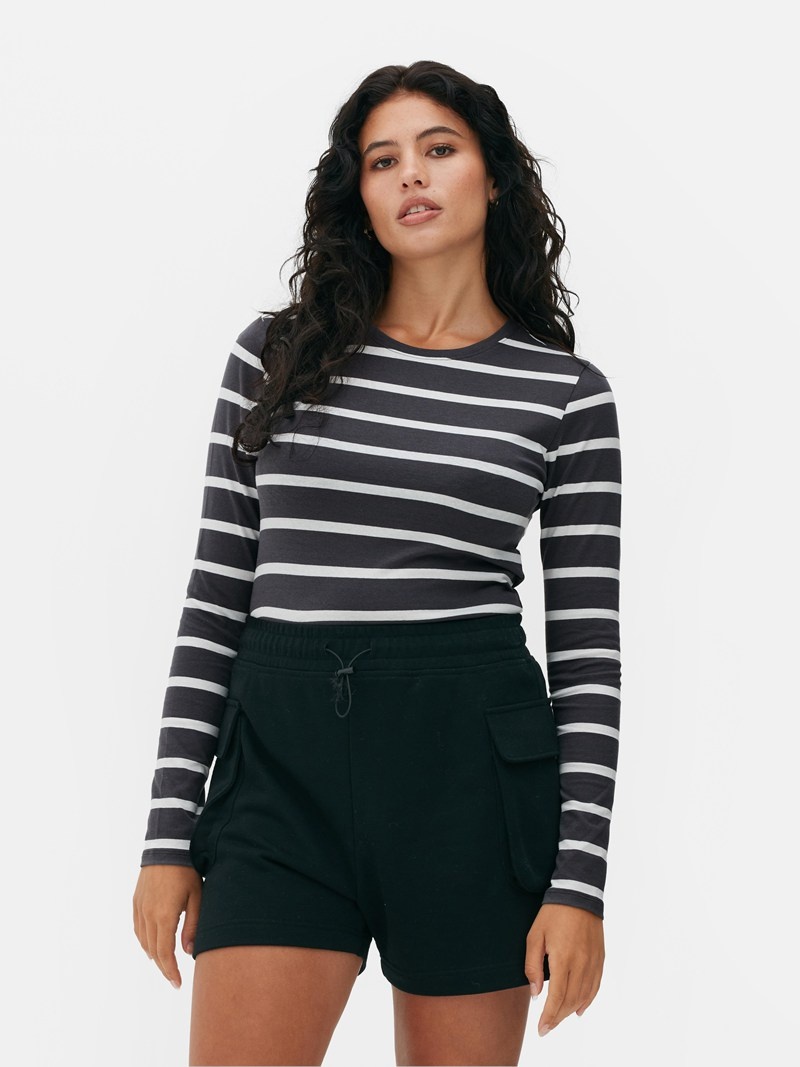 Tops Primark A Rayas Long Sleeve Mujer Gris Oscuro | 8904YTQHM