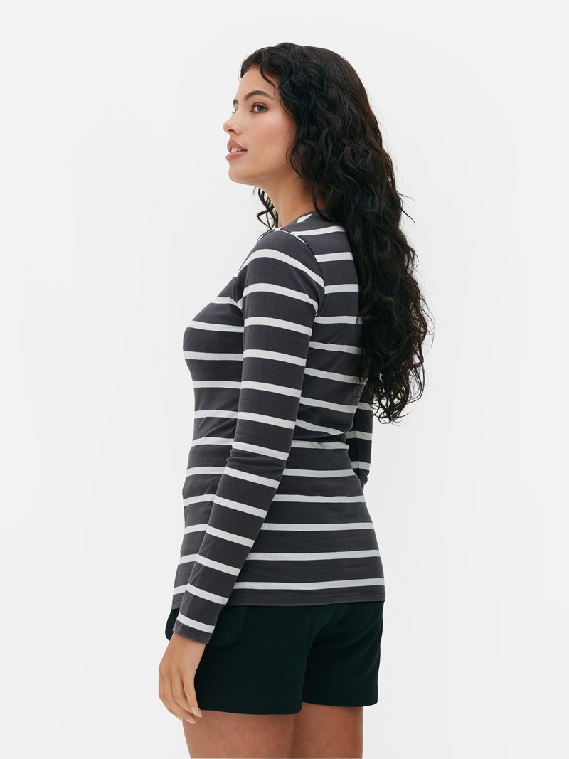 Tops Primark A Rayas Long Sleeve Mujer Gris Oscuro | 8904YTQHM