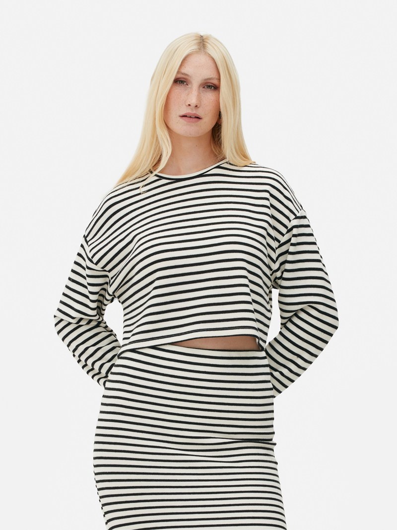 Tops Primark A Rayas Long Sleeve Mujer Negras Blancas | 5164SJOGV