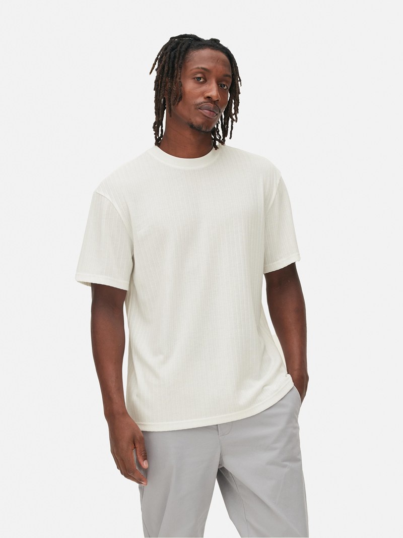 Tops Primark Acanalado Relaxed Fit Hombre Blancas | 4618LEVGW