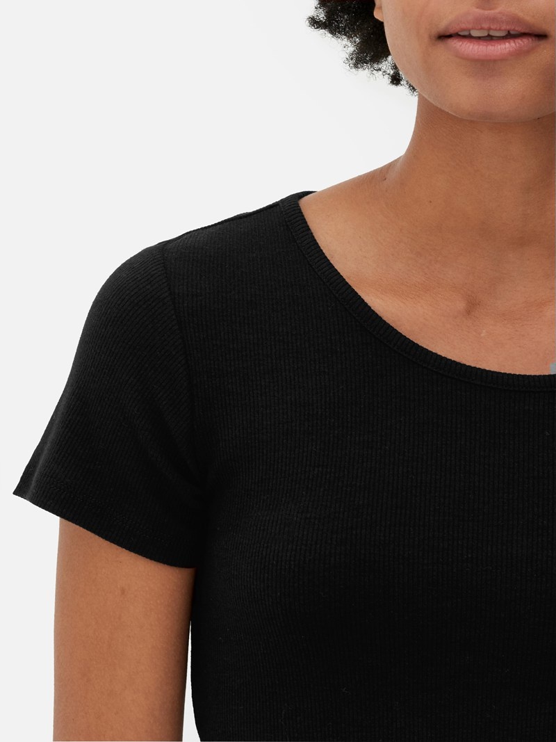 Tops Primark Acanalado Scoop Neck Cropped Mujer Negras | 3507FSHPU