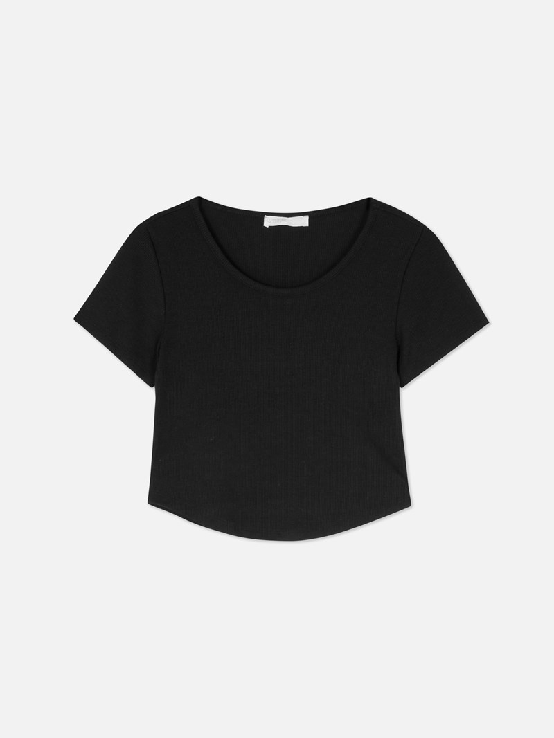 Tops Primark Acanalado Scoop Neck Cropped Mujer Negras | 3507FSHPU