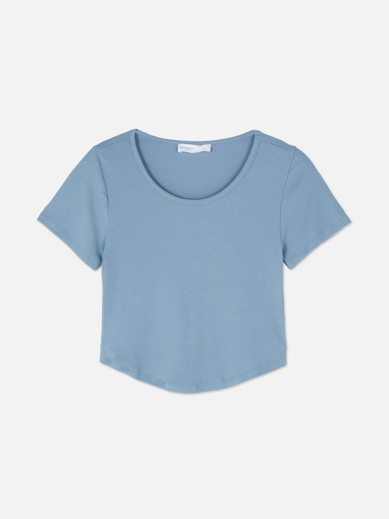 Tops Primark Acanalado Scoop Neck Cropped Mujer Azules | 5639HDLZF