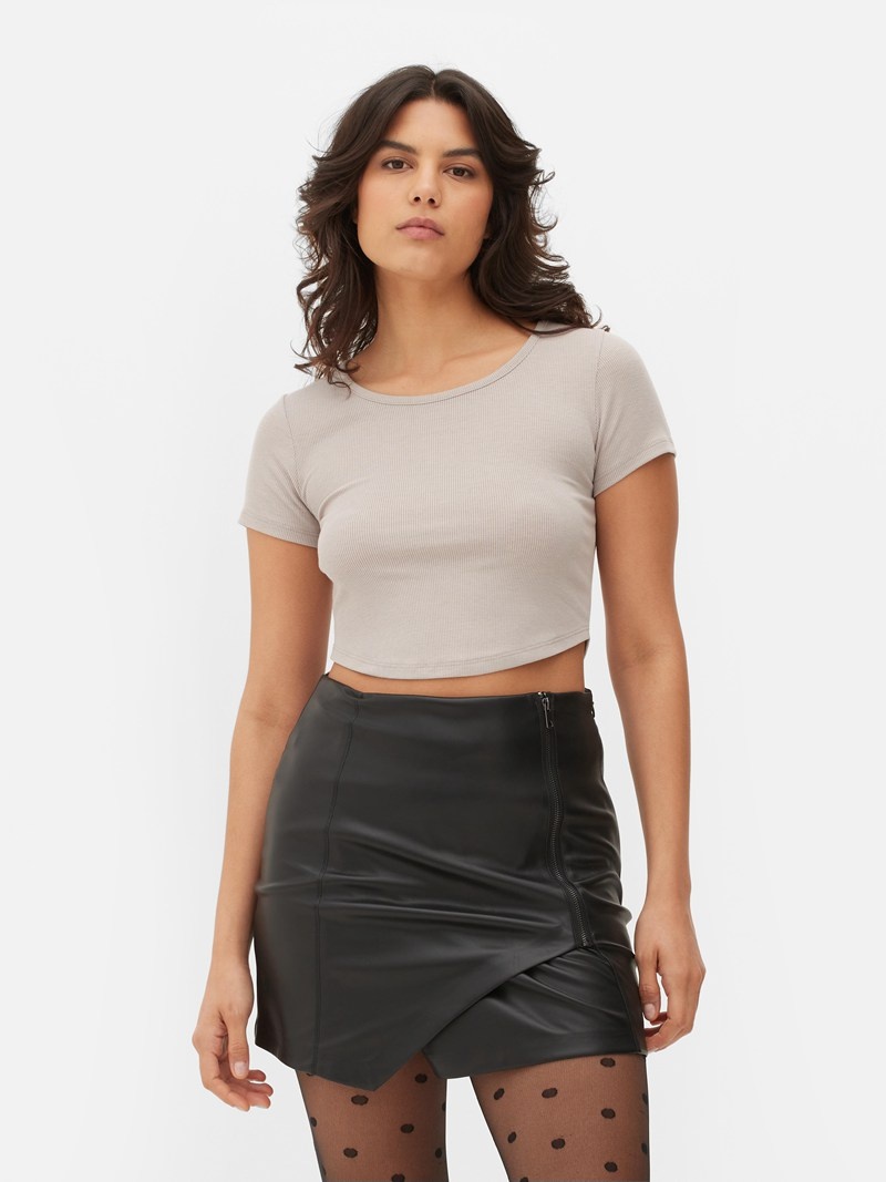 Tops Primark Acanalado Scoop Neck Cropped Mujer Gris | 0983DMKEG