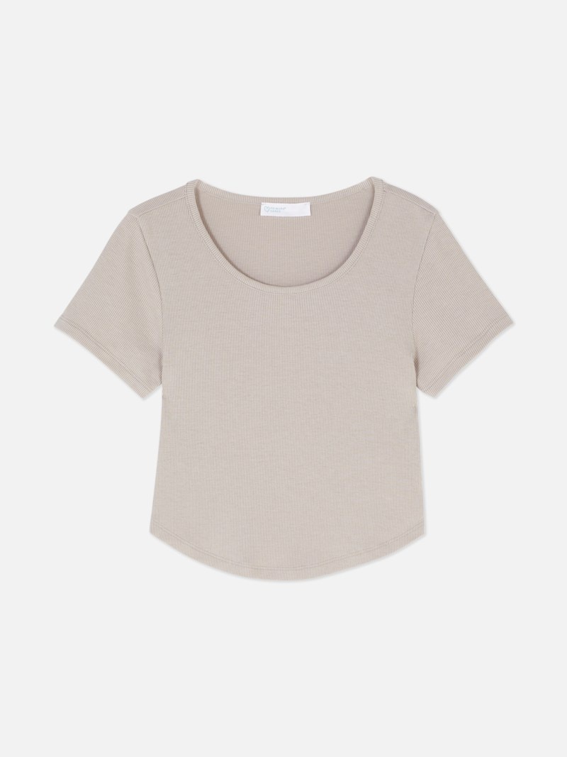 Tops Primark Acanalado Scoop Neck Cropped Mujer Gris | 0983DMKEG