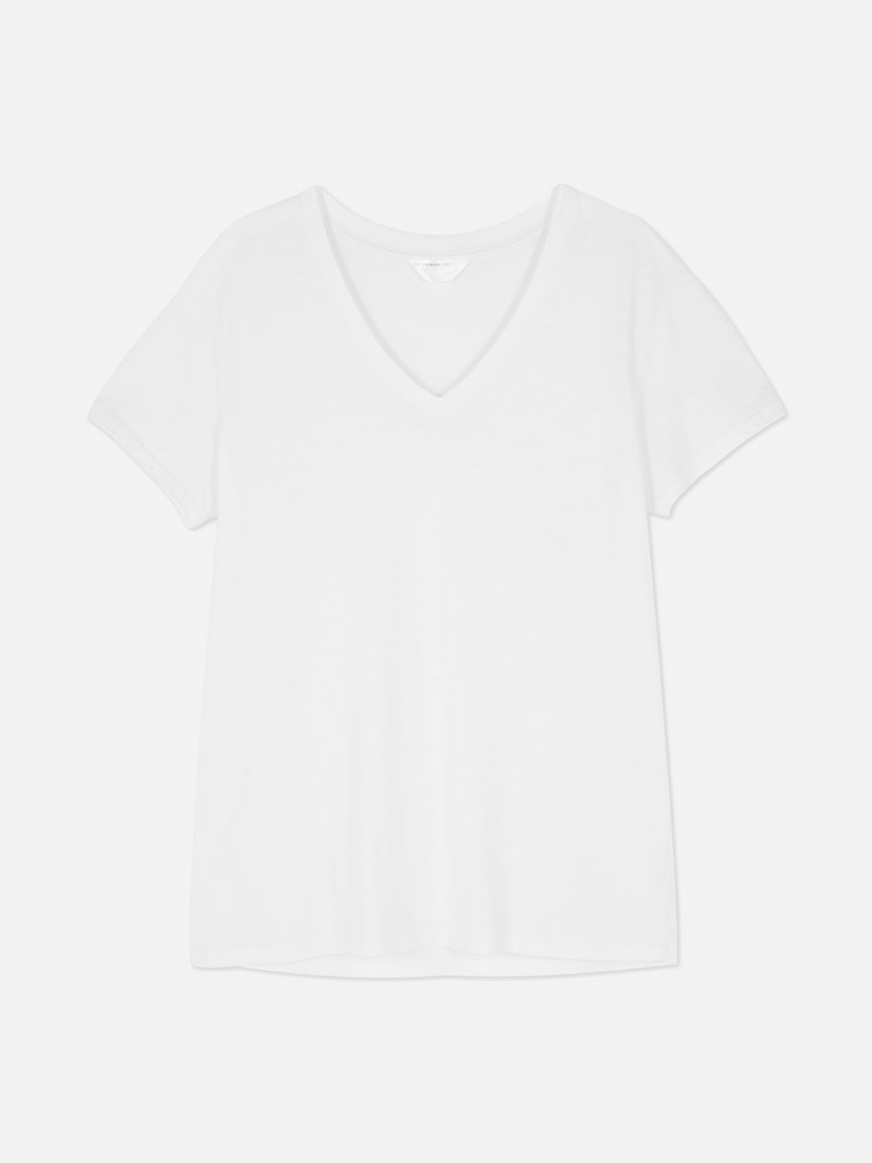 Tops Primark Algodon Blend VNeck Mujer Blancas | 7108BQXOI