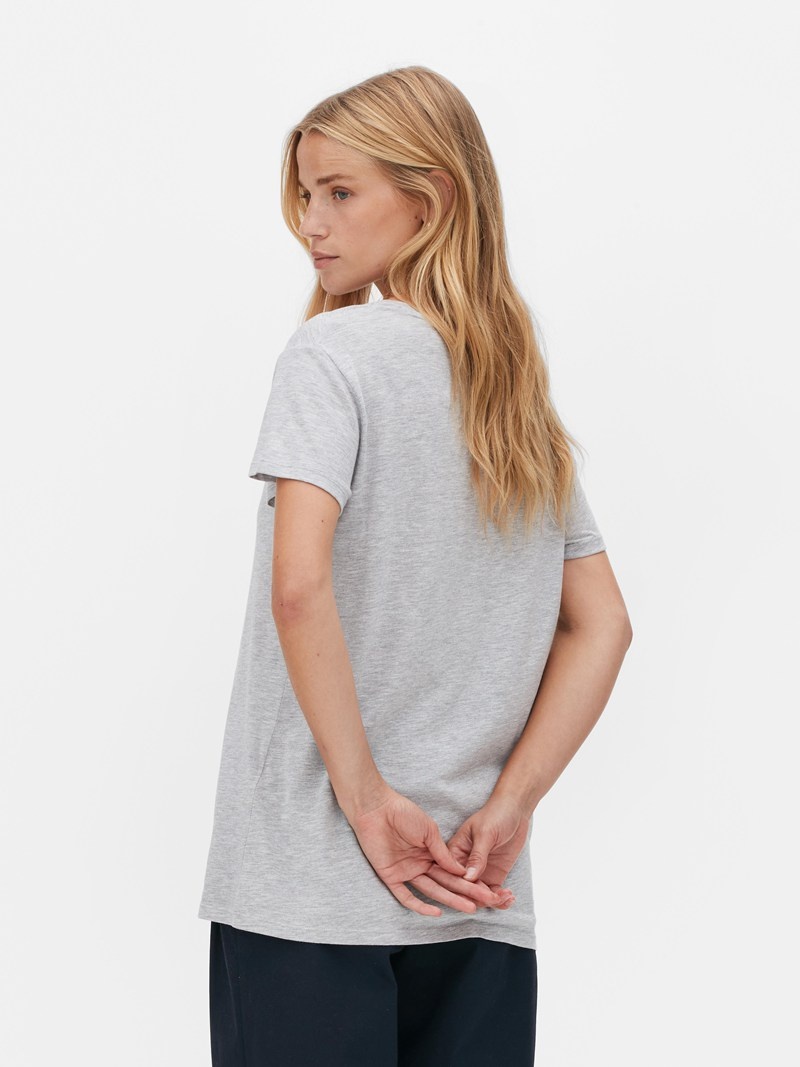 Tops Primark Algodon Blend VNeck Mujer Gris Claro | 0541LZUDT