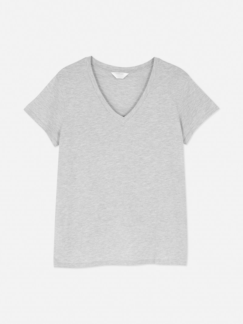 Tops Primark Algodon Blend VNeck Mujer Gris Claro | 0541LZUDT