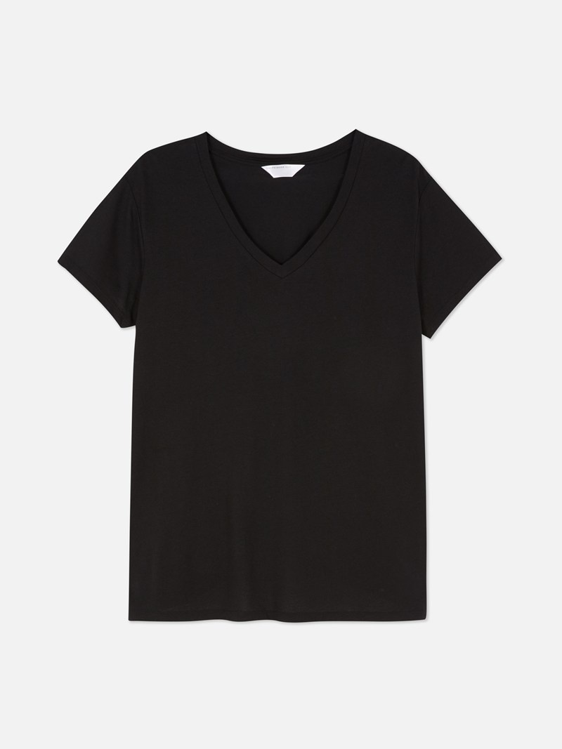 Tops Primark Algodon Blend VNeck Mujer Negras | 9725UKHPF