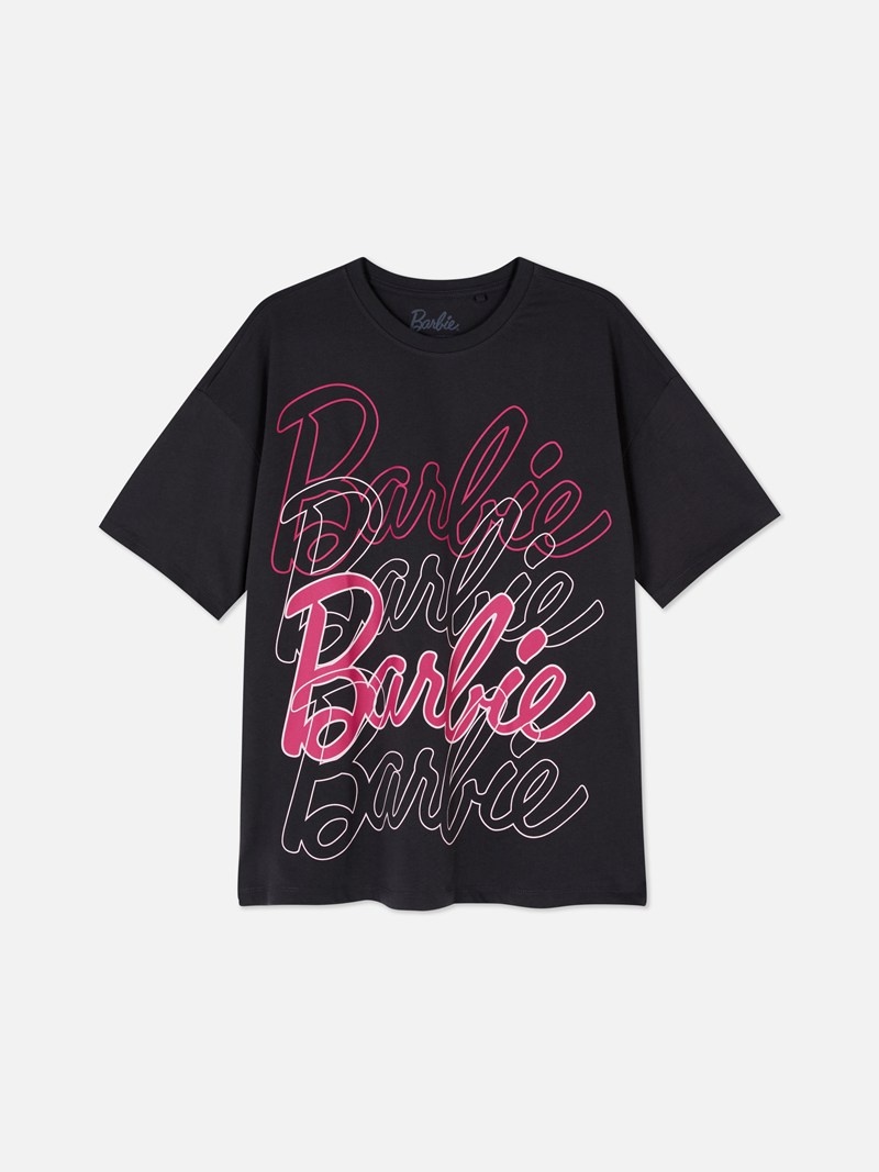 Tops Primark Barbie Logo Oversized Mujer Gris | 4958QGKDH