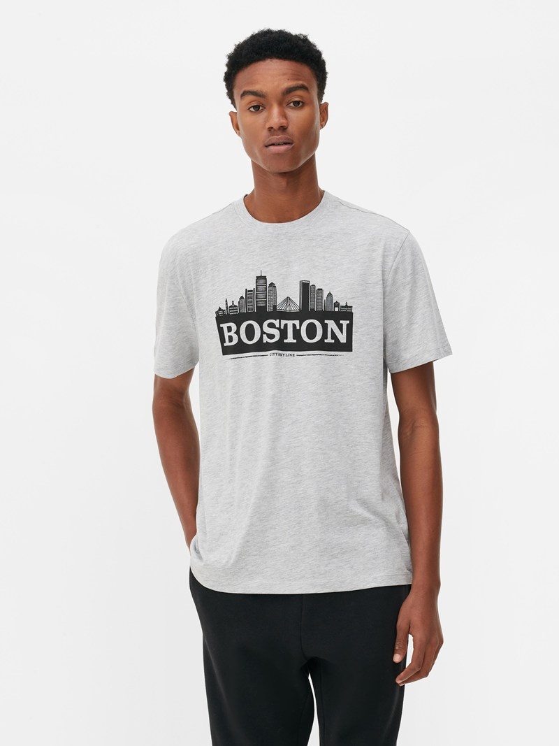 Tops Primark Boston Skyline Hombre Gris | 6314KSCHX