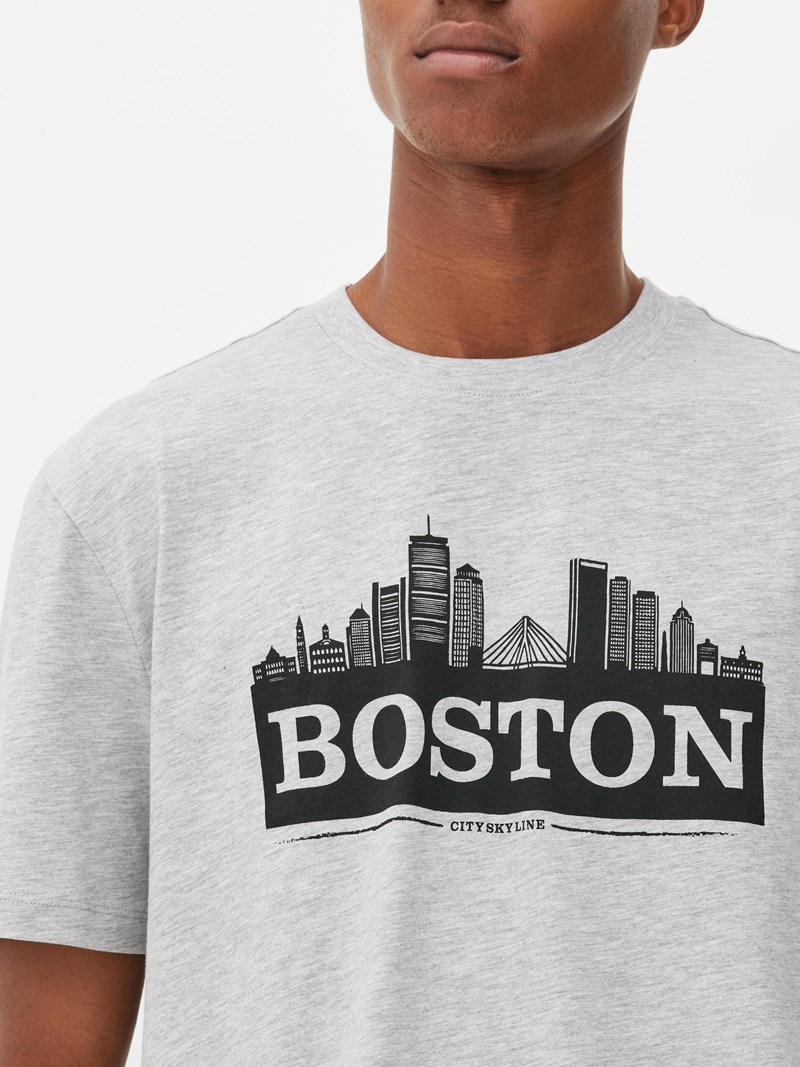 Tops Primark Boston Skyline Hombre Gris | 6314KSCHX