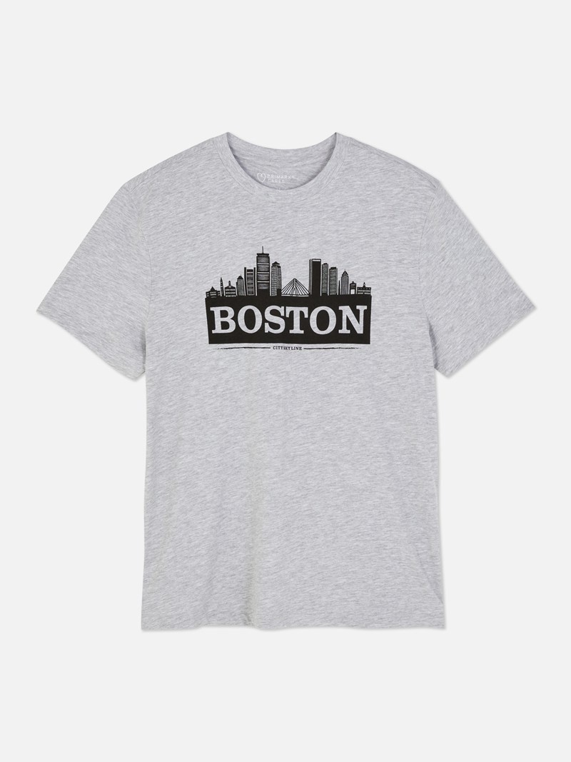 Tops Primark Boston Skyline Hombre Gris | 6314KSCHX