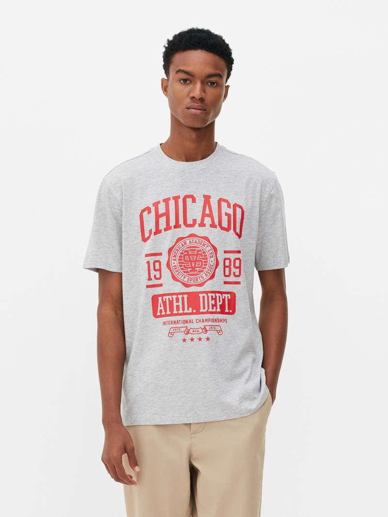 Tops Primark Chicago Varsity Hombre Gris | 8421MYQLJ