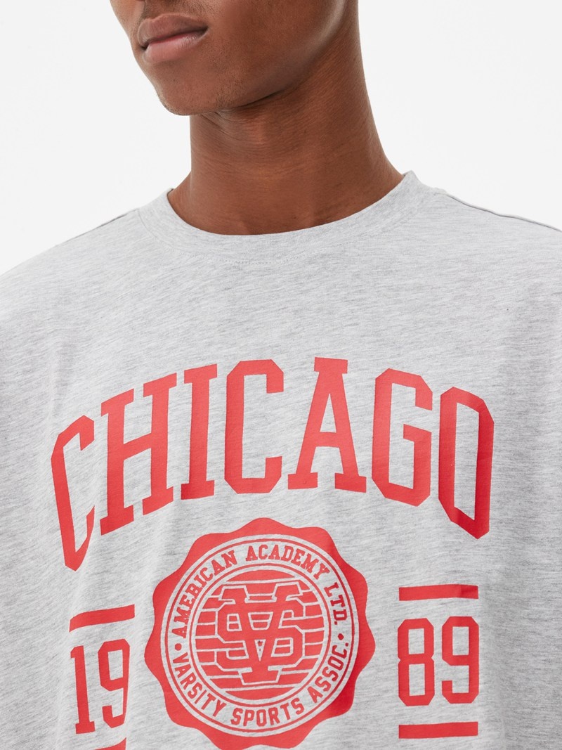 Tops Primark Chicago Varsity Hombre Gris | 8421MYQLJ