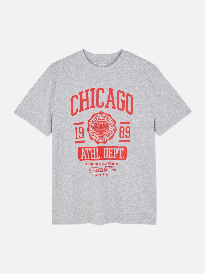 Tops Primark Chicago Varsity Hombre Gris | 8421MYQLJ